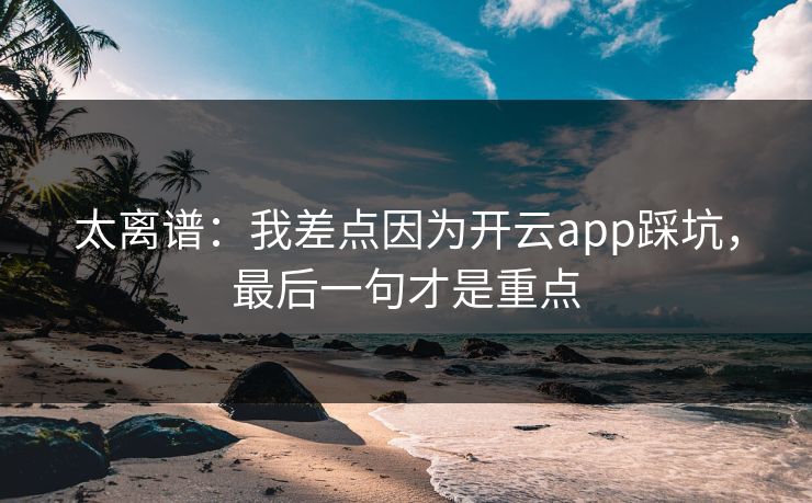 太离谱：我差点因为开云app踩坑，最后一句才是重点